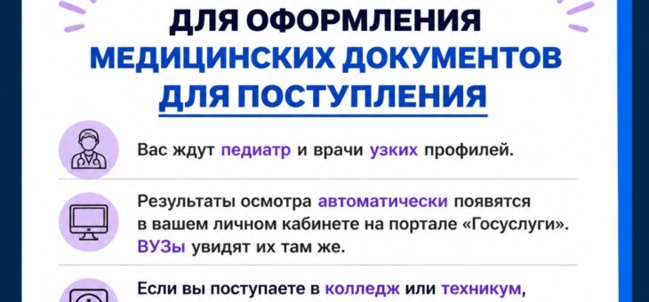 Если вы ещё не прошли врачей для поступления, завтра, 4 июля (суббота), для абитуриентов открыт дополнительный день